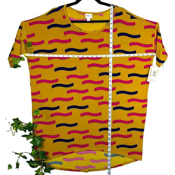 LuLaRoe Irma NWT L Gold Pink Navy Print Hi Low Comfy Stretchy Comfortable Fabric - Picture 5 of 16